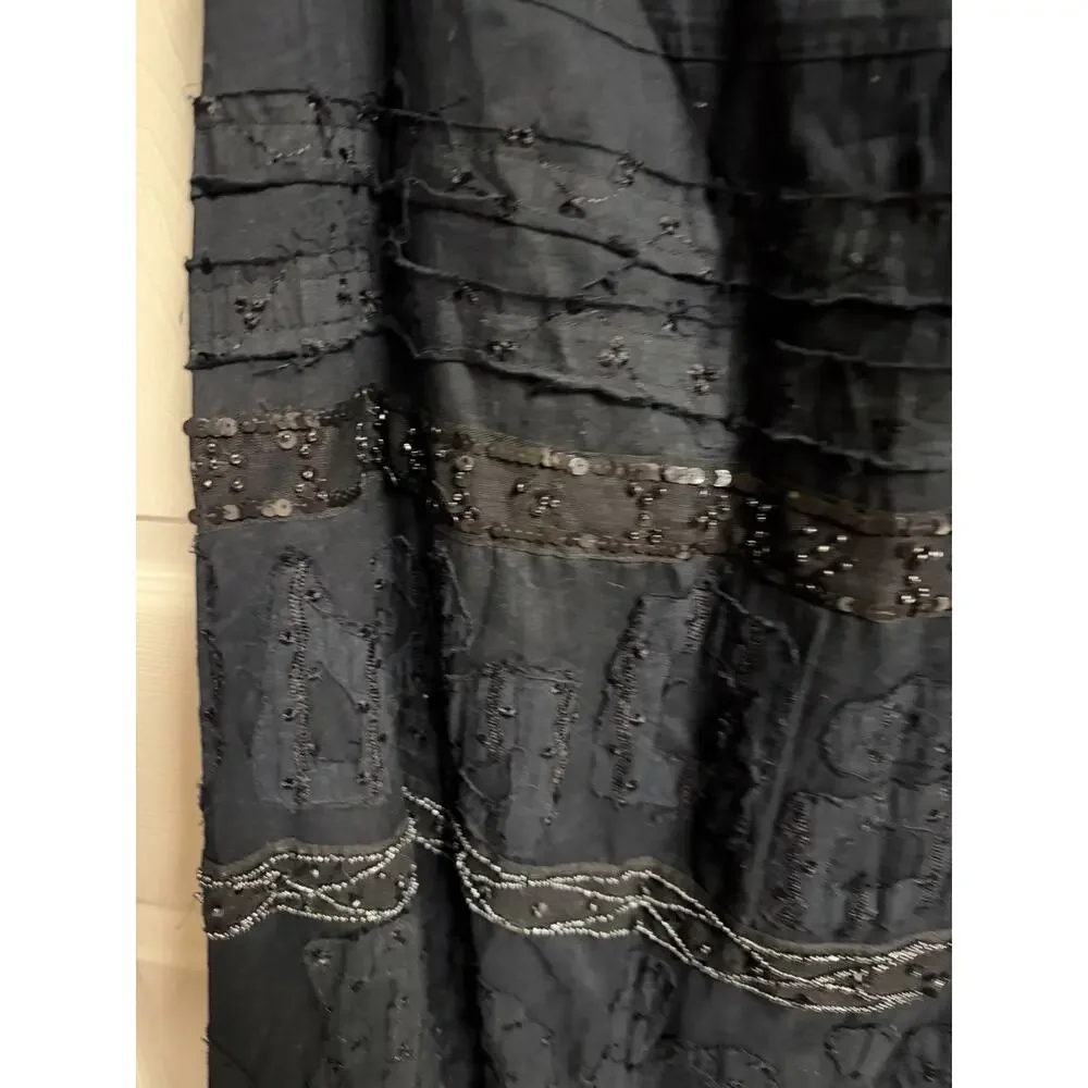 Chico’s black tuscan Crinkle maxi skirt Beaded Textured Hippie 1x 30x37 Boho New